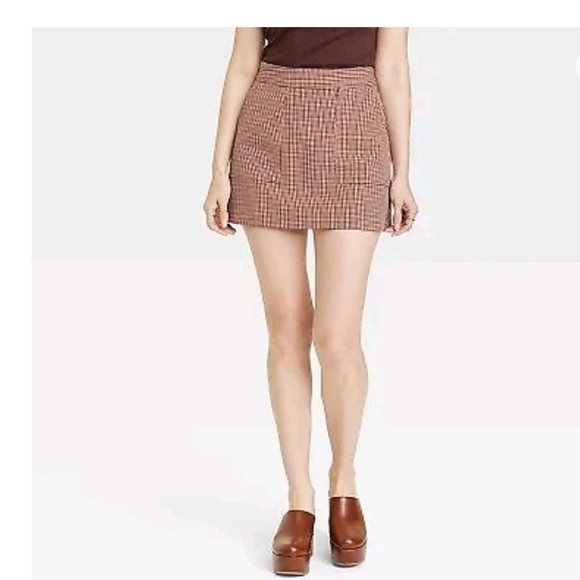 A New Day Brown Plaid Skirt - Picture 1 of 9